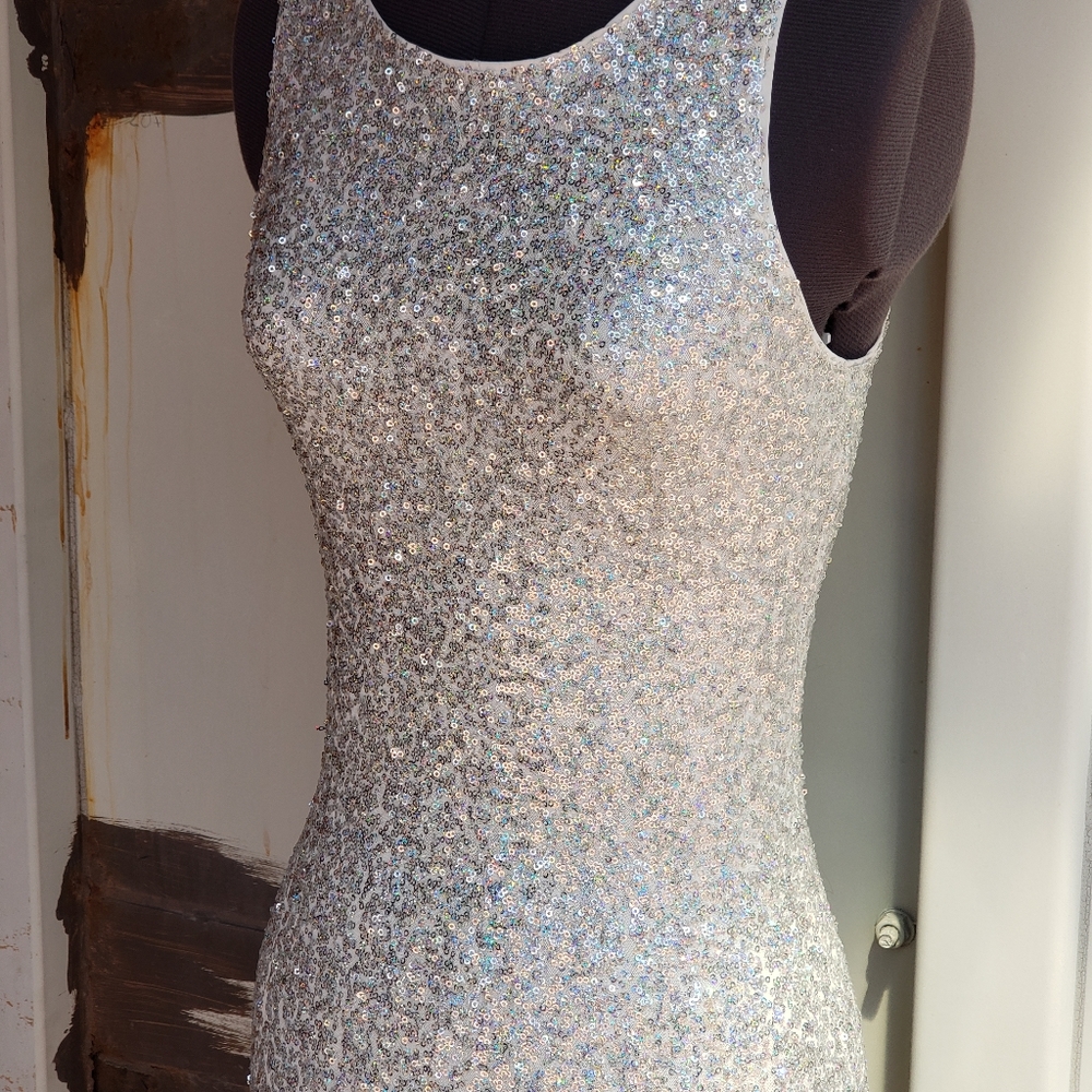 Silver mini dress.